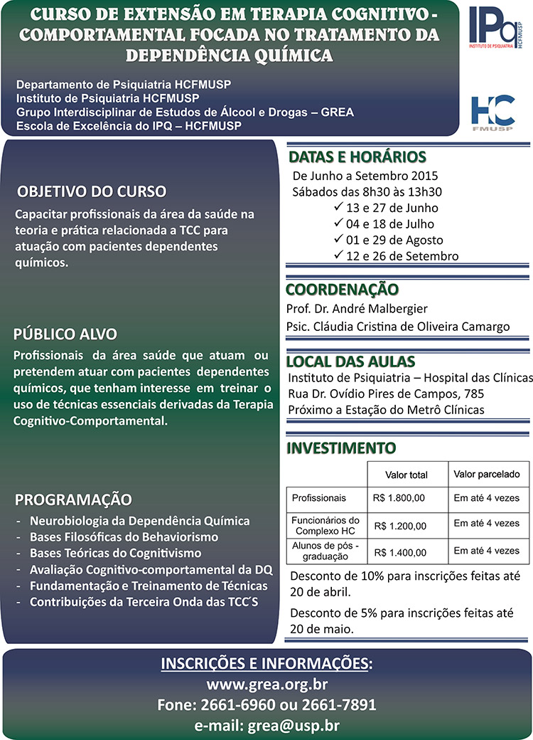 Curso de Extensão em Terapia Cognitivo Comportamental.