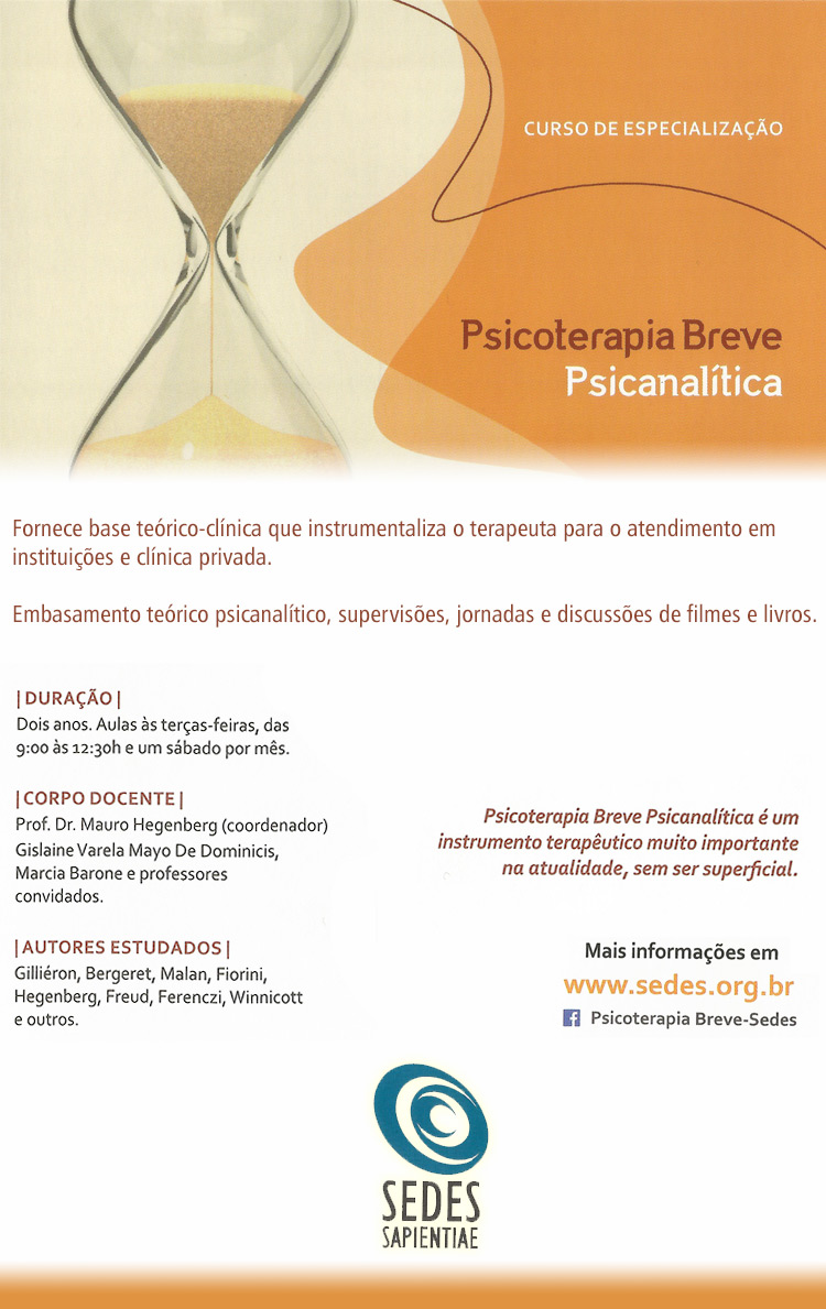 Psicoterapia Breve Psicanalítica - Instituto Sedes Sapientiae