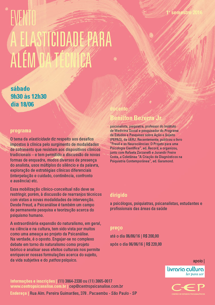 A Elasticidade para Além da Técnica ¬ 18 de junho às 9h30 ¬ no Teatro Eva Herz - Livraria Cultura Conjunto Nacional