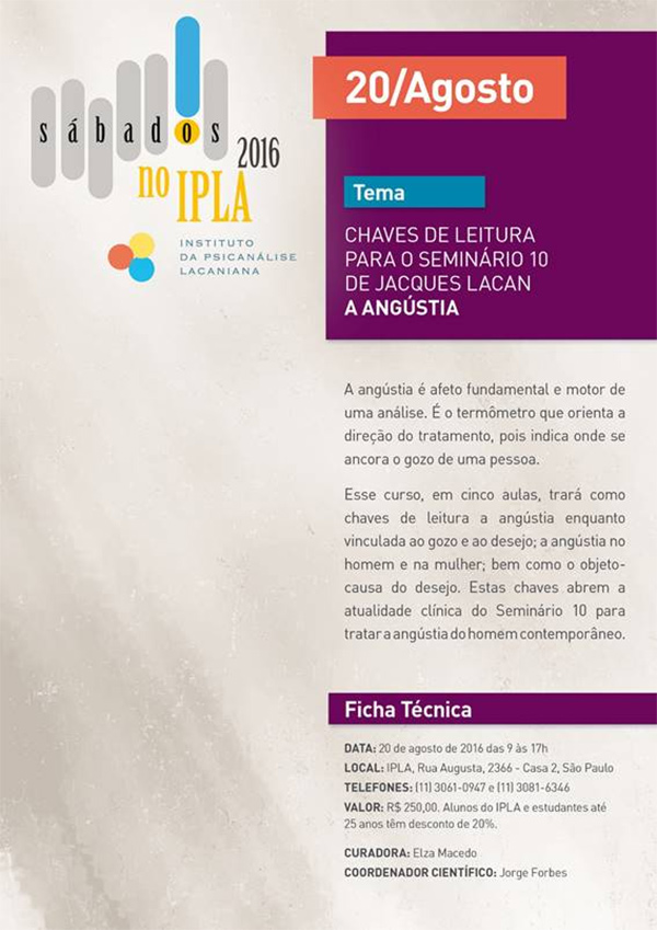 Chaves de leitura para o Seminário 10 de Jacques Lacan - A angústia 